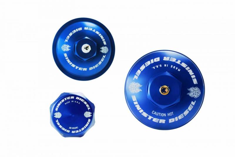 Ford F-350 Engine Bay Caps - Sinister Diesel - Billet Cap Kit - Blue - `03-`07